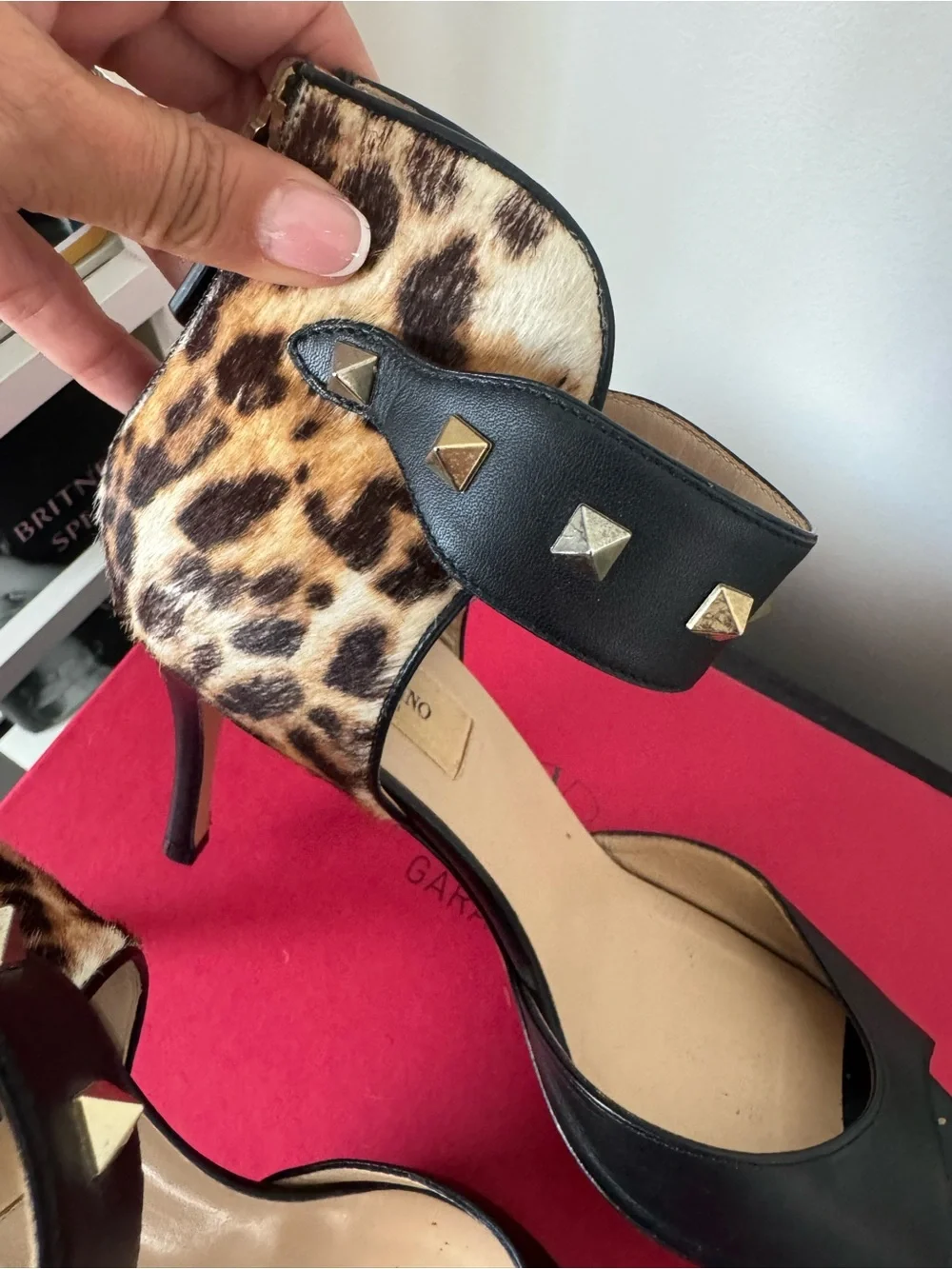 Valentino Garavani Rockstud Leopard Pony Hair Ankle Strap Heels 37.5